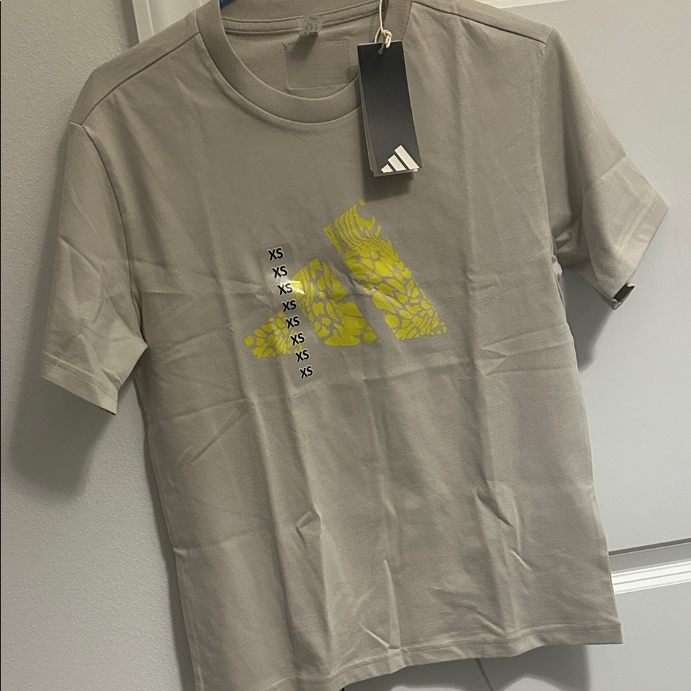 Adidas Light Tan Tee with Vibrant Yellow Design